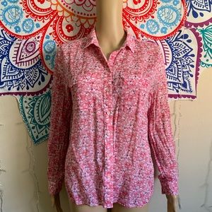 Pink floral button down. Cherry blossom